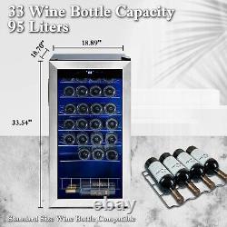 33 Bottles Wine Fridge Cooler Quiet Touch Control LED Under Counter Beer Fridge