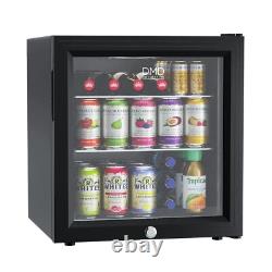 50L Glass Mini Fridge Tabletop LED Light with Lock & Keys