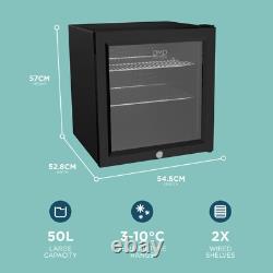 50L Glass Mini Fridge Tabletop LED Light with Lock & Keys