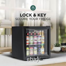 50L Glass Mini Fridge Tabletop LED Light with Lock & Keys