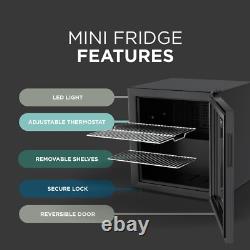 50L Glass Mini Fridge Tabletop LED Light with Lock & Keys