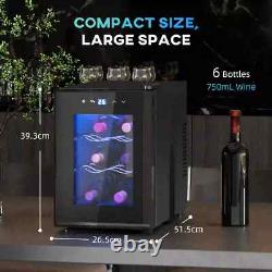 6 Bottle Wine Cooler Fridge, Mini Under Counter Wine Fridge with Glass Door