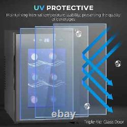 6 Bottle Wine Cooler Fridge, Mini Under Counter Wine Fridge with Glass Door