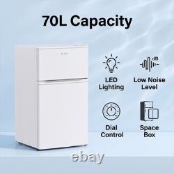 70L Dual Door Compact Refrigerator Adjustable Thermostat Freestand Small Fridge