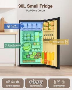 90L under Counter Fridge, Small Fridge with Reversible Door & Chiller Box, 7-Sta