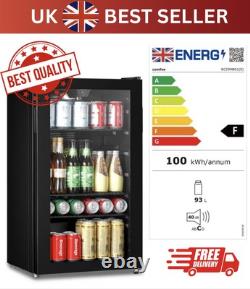 93L Under Counter Fridge, Adjustable Temperature (2-15°C), LED Lighting Cooler