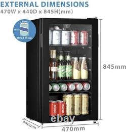 93L Under Counter Fridge, Adjustable Temperature (2-15°C), LED Lighting Cooler