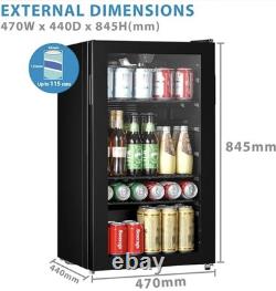 93L Under Counter Fridge, Adjustable Temperature (2-15°C), LED Lighting Cooler