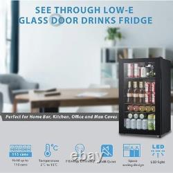 93L Under Counter Fridge, Adjustable Temperature (2-15°C), LED Lighting Cooler