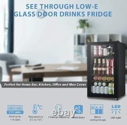 93L Under Counter Fridge, Adjustable Temperature (2-15°C), LED Lighting Cooler