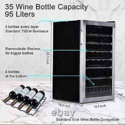 95L 33 Bottles Under Counter Wine Fridge Beverage Cooler Stainless Steel Bar