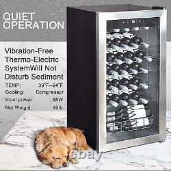 95L 33 Bottles Under Counter Wine Fridge Beverage Cooler Stainless Steel Bar