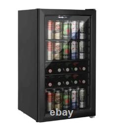 98L Under Counter Drinks Fridge Glass Door Beverage Cooler Black Adjustable