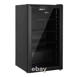 98L Under Counter Drinks Fridge Glass Door Beverage Cooler Black Adjustable