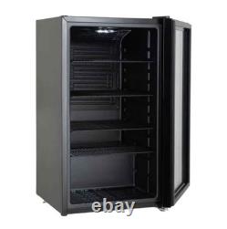 98L Under Counter Drinks Fridge Glass Door Beverage Cooler Black Adjustable
