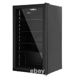 98L Under Counter Drinks Fridge Glass Door Beverage Cooler Black Adjustable