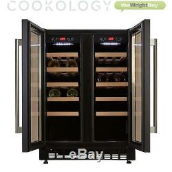 Cookology CWC609BK Black 60cm Dual Zone Wine Cooler 2 Door Undercounter Fridge