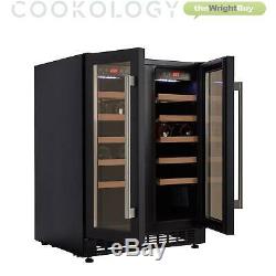 Cookology CWC609BK Black 60cm Dual Zone Wine Cooler 2 Door Undercounter Fridge