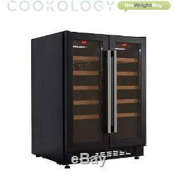 Cookology CWC609BK Black 60cm Dual Zone Wine Cooler 2 Door Undercounter Fridge