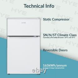 HYE 86L Under Counter Fridge Freezer, Freestanding, 49cm, White -Refurb A (Read)