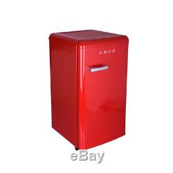 Krug Retro Fridge Red Chrome Handle Compact Under Counter 88L A+ Energy Rating
