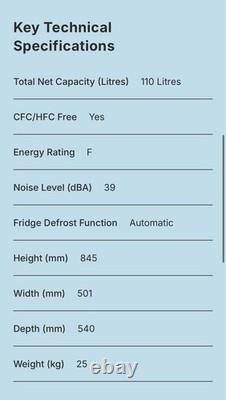 LEC L5017W 50cm Undercounter Fridge-White-110L- Hardly Used Good Condition