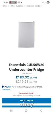 New condition, used for fue days, essentials CUL50W20 under counter fridge