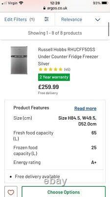 Russell Hobbs RHUCFF50SS 50cm Wide Stanless Steel Under Counter Fridge Freezer