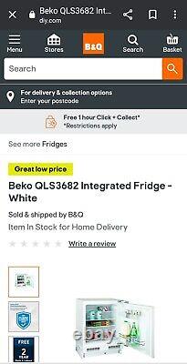 Small, under-the-counter, Beko integrated fridge QLS3682 128 litre volume