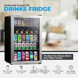 Subcold 115L Under Counter Drinks Fridge Super115 LED Stainless Steel Glass Door