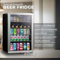 Subcold 115L Under Counter Drinks Fridge Super115 LED Stainless Steel Glass Door