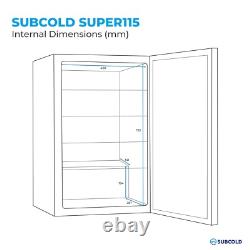 Subcold 115L Under Counter Drinks Fridge Super115 LED Stainless Steel Glass Door