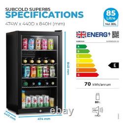 Subcold Under Counter Drinks Fridge Freestanding 85L Glass Door Super85 LED
