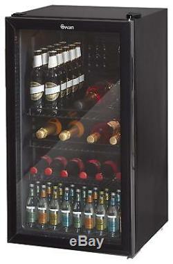 Swan 80L Glass Fronted Under Counter Fridge-Drinks Vino Wine Cooler 85W Black