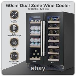 Under-Counter/Freestanding Dual Zone Wine Fridge & Cooler 60cm 40 Bottle/120 Can