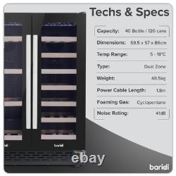 Under-Counter/Freestanding Dual Zone Wine Fridge & Cooler 60cm 40 Bottle/120 Can