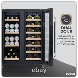 Under-Counter/Freestanding Dual Zone Wine Fridge & Cooler 60cm 40 Bottle/120 Can