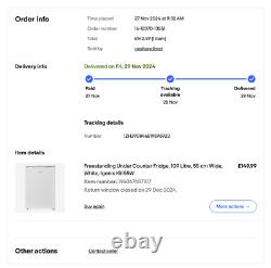 Under Counter Fridge 109 Litre, 55 cm Wide, White, Igenix 6 MONTHS OLD RRP£150