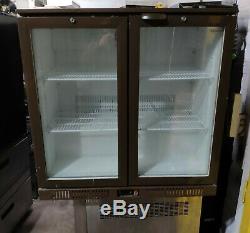 Under counter commercial double door glass fridge bottle cooler brown