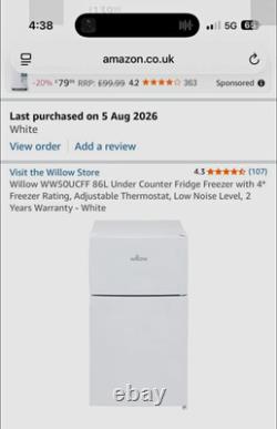 Willow WW50UCFF 86L Under-Counter Fridge Freezer White Manual Defrost